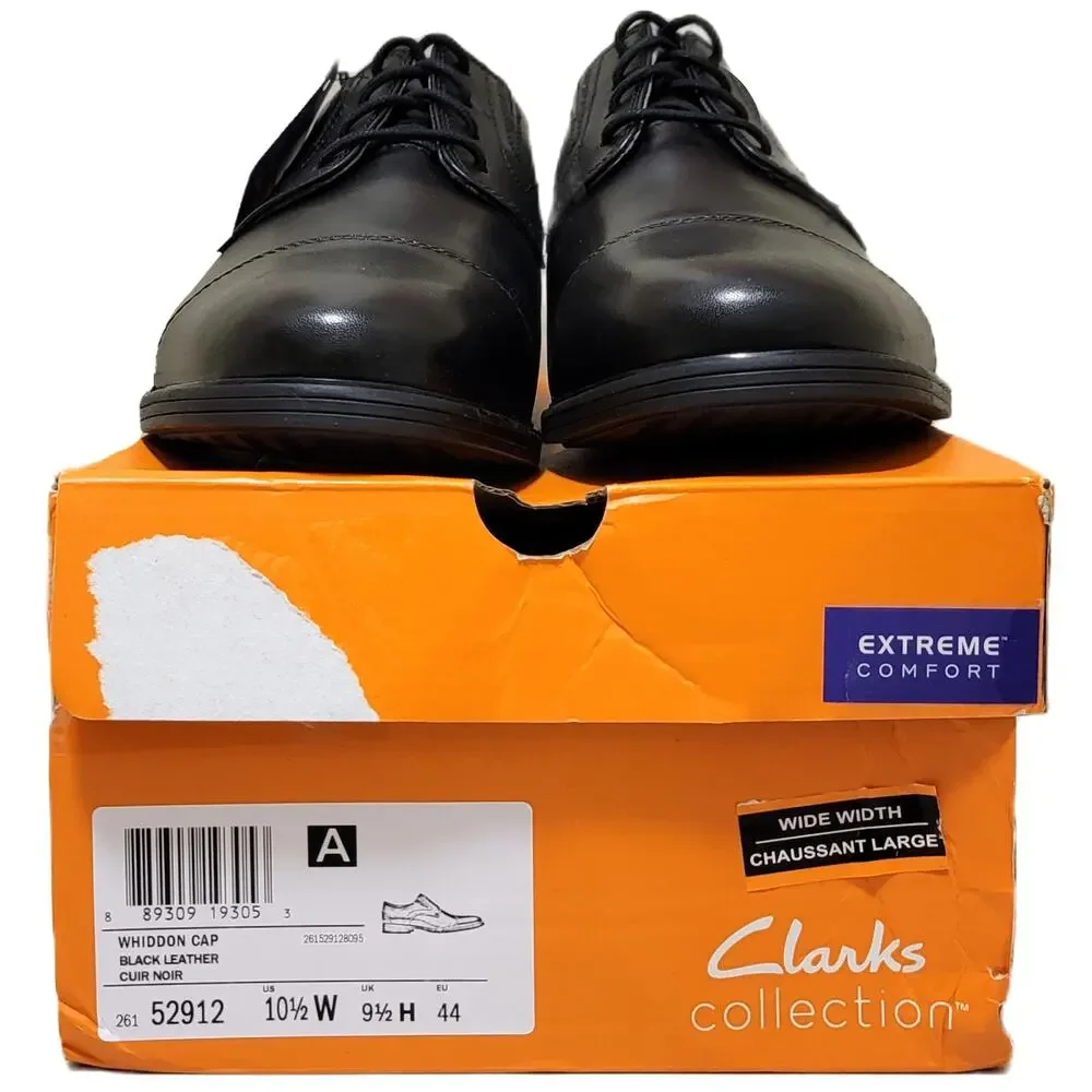 Clarks Men Whiddon Cap Toe Derby Oxfords Size US 10.5W Black Leather